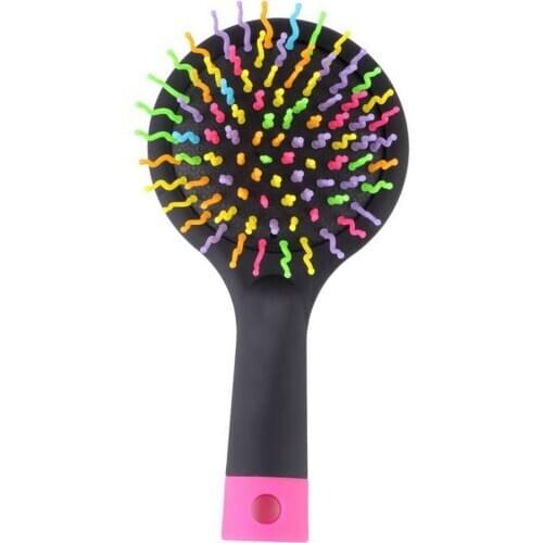 Rainbow Volume Anti-static Magic Detangler Hair Curl Straight Massage Comb Color Hair Brush Styling Tools With Mirror