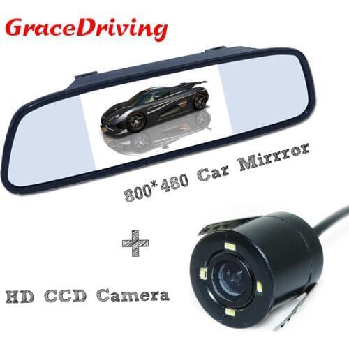 With 4 LED lights car rear camera night-vision+5"car screen mirror monitor HD parking kit car for Daewoo for Buick for Opel ect