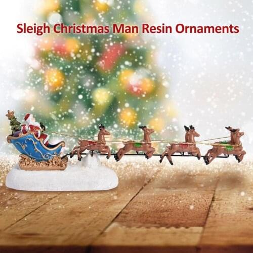 Sleigh Christmas Man Ornament Unique Design Decoration Great Gift Resin Light And Music Christmas Reindeer Cart Home Decoration