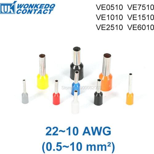 Insulated Ferrule Terminal Crimp Terminator cord pressed insulated electrical 1000pcs VE0510 7510 1010 1510 2510 0512 Copper