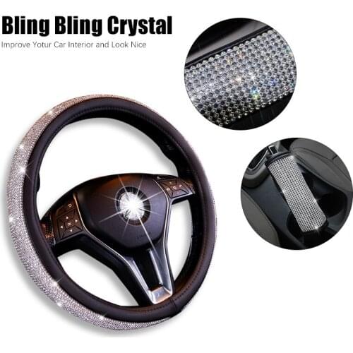 Rhinestones Crystal Car Steering Wheel Cover PU Leather Steering-wheel covers Auto Accessories Case Car Styling