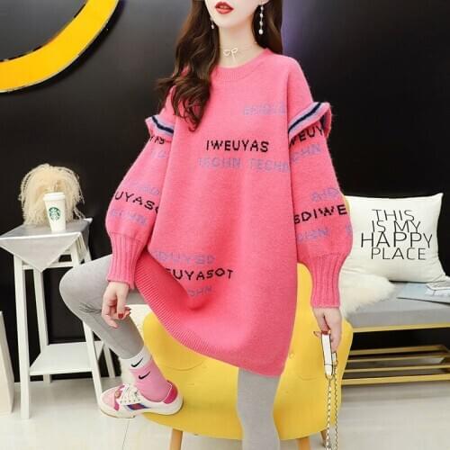 Mid-length Sweater Womens Early Autumn and Winter New Korean Style Loose Lazy Style Large Size Knitted Dress