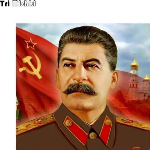 Tri Mishki WCS823 13X14cm Stalin CCCP Victory car sticker PVC coloful Decals Motorcycle Accessories sticker
