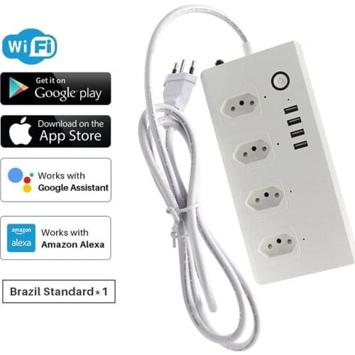 Tuya Smart WiFi Brazil Power Socket Power Strip 1.5m Extension Cable With 4 Usb Ports Smart Home Support Alexa Google Assistant