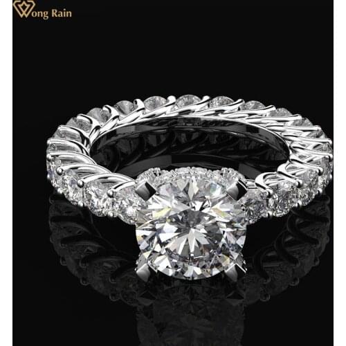 Wong Rain Luxury 100% 925 Sterling Silver Created Moissanite Gemstone Wedding Engagement Women Ring Fine Jewelry Gifts Wholesale