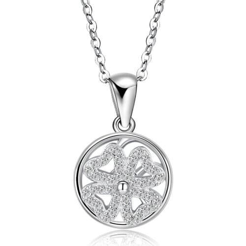 ZEMIOR 925 Sterling Silver Pendant Necklaces Heart-Shaped Flower Cubic Zirconia Can Rotate Wedding Women Necklace Fine Jewelry