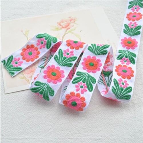 3YARD 2.5CM Garment Border Handmade DIY Embroidery Sunflower Folk Jacquard Ribbon
