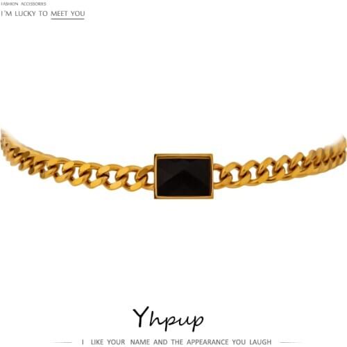 Yhpup 2020 18 K Stainless Steel Heavy Metal Necklace Jewelry Stylish Crystal Chain Choker Texture Necklace for Women Gala Gift