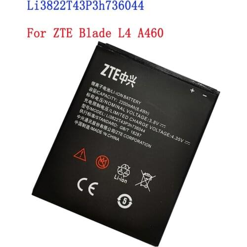 100% Original High Quality 2200mAh Li3822T43P3h736044 Battery for ZTE Blade L4 A460 phone battery