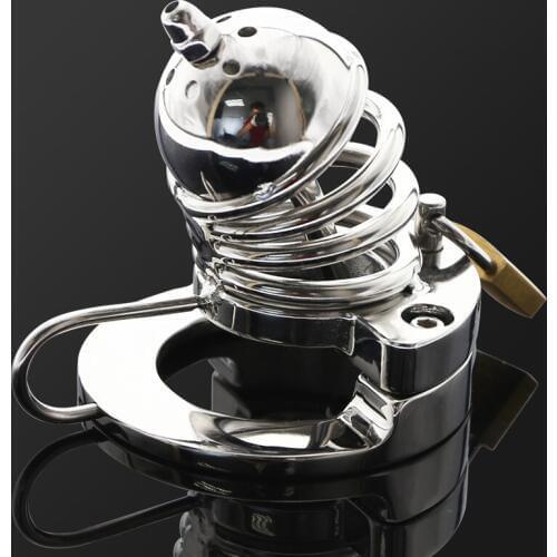 2 IN 1 Stainless Steel Cock Cage Ball Stretcher Chastity Device Cock Ring Chastity Belt Lock BDSM TOYS for Men BS073