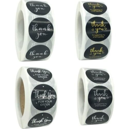 500pcs Stationery Sticker Black Paper Label Stickers Bronzing Thank you Sticker Scrapbooking Sealing Stickers Envelope Sticker