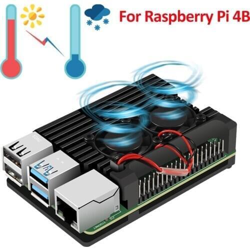 Aokin Raspberry Pi 4 Model B Aluminum Case Dual Fan CNC Metal 4 Color Armor Shell with Heat Sink for Raspberry Pi 4 4B Case