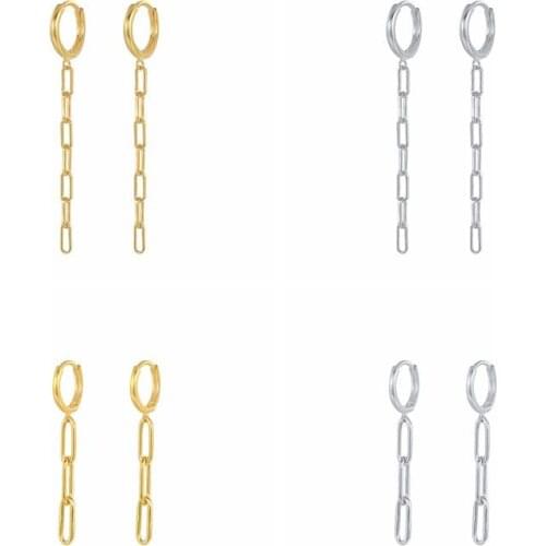 Canner 925 Sterling Silver Earrings For Women Paperclip Chain Tassel Earrings 2021 Trend Earrings Dangle Fine Jewelry 2PCS