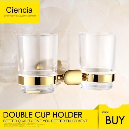 Free Shipping Ciencia Golden Double Cap holder Wall mounted Cup &Tumbler Holder Bathroom Accessories