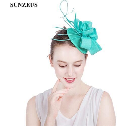 Turquoise Bridal Hats Charming Linen Formal Hats for Women Party Hair Accessories chapeau femme mariage SH63