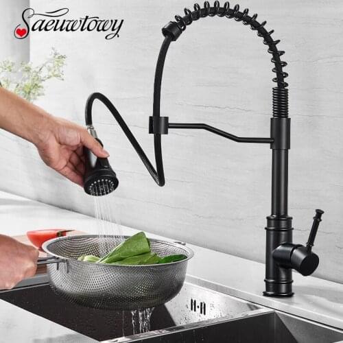 Black Kitchen Faucet Deck Mount Mixer Tap 360 Rotate Stream Sprayer Blade Nozzle Kitchen Sink Tap Hot Cold Water Pull Out Crane