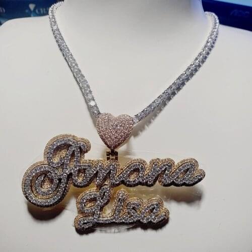 Two Tone Ice Out Cursive Cutomized Necklace Cubic Zirconia Tennis Chain 5A Quality Initial Jewelry,Ins Ice Out Personal Gift