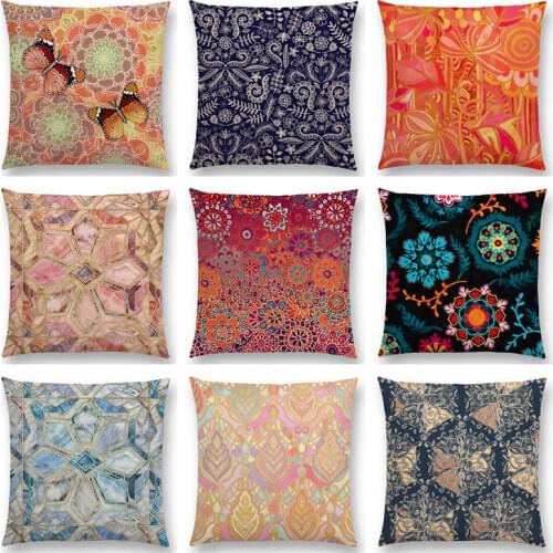 Exotic Gorgeous Geometric Porcelain Decorative Pattern Psychedelic Ombre Flowers Doodle Cushion Cover Sofa Throw Pillow Case