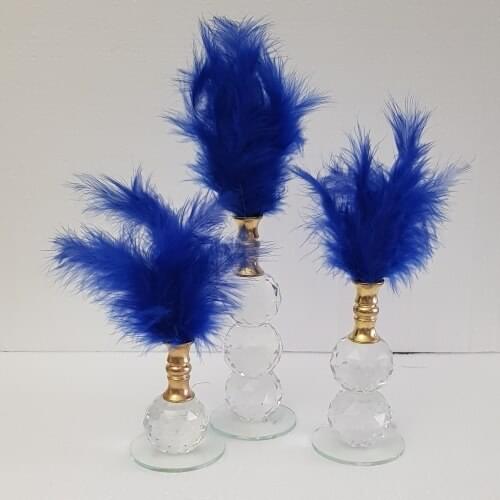 EU HOME DECORATION AROSE NIGHT MAVİSİ SAKS MAVİSİ FEATHER DECOR GOLD COLOR AĞIZLIKLI HOME OFFICE DECOR