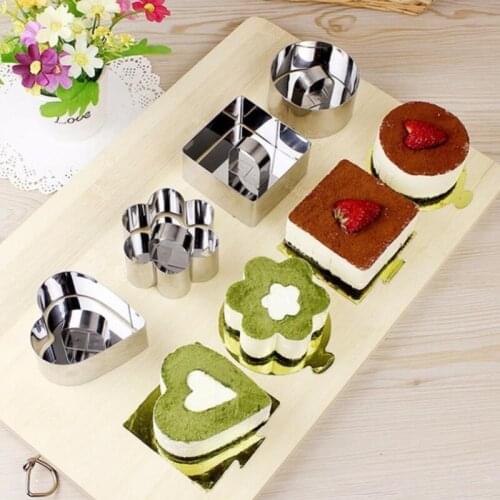 Mini Mousse Cake Mold Stainless Steel Square Round Heart Shape Cake Mousse Mould Mousse Ring Kitchen Baking Tools LX8965
