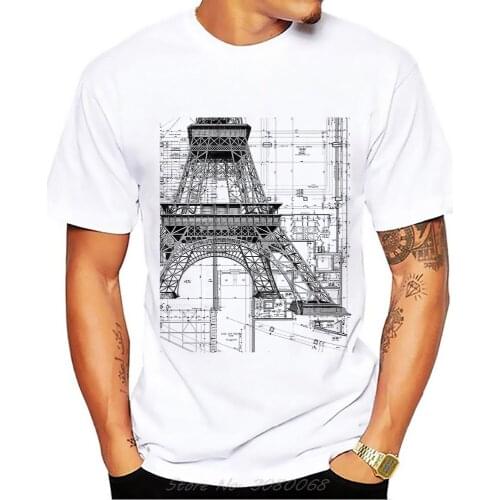 Mens White T-Shirt Gray Eiffel Tower Printed Cotton Shirt Harajuku Style Casual Short Sleeve Tshirt Tees Sweatshirt