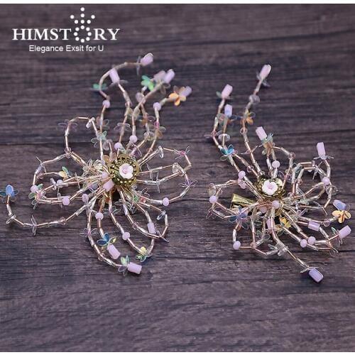 Himstory 2pcs/lot Handmade Delicate AB Color Flower Wedding Hairpins Hairclips Women Prom Tiara Bride Hair Ornament Hair Jewelry