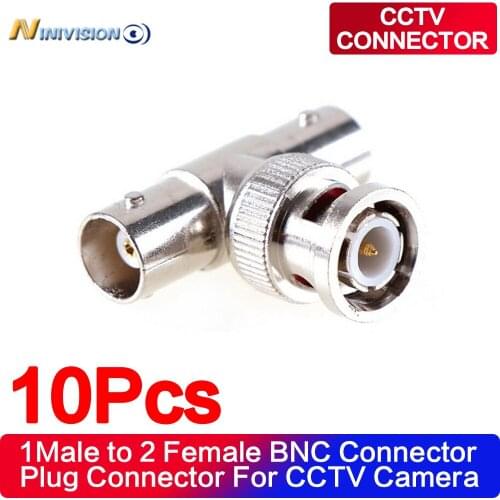 10Pcs/lot Coaxial T Connector 1 Male to 2 Female Coupler 3 Way BNC Connector For CCTV Camera