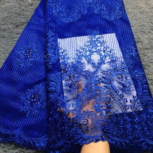 Royal Blue African Lace Fabric 2020 Embroidered Nigerian Beaded Laces Fabric.High Quality French Tulle Lace Fabric for Women M22