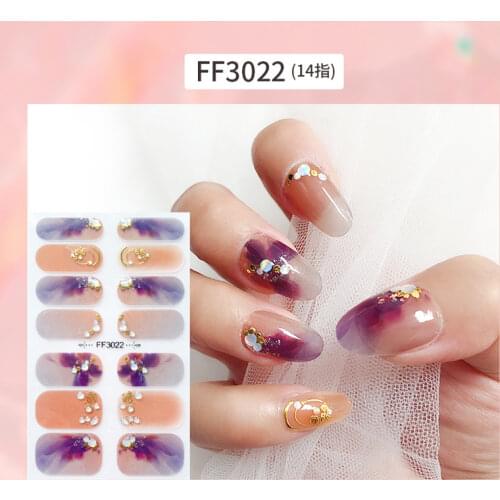 14tips/sheet Full Cover Colorful 3D Nail Stickers Warps Adhesive Decals Butterfly Glitter Polish DIY Nail Art Beauty Accessories