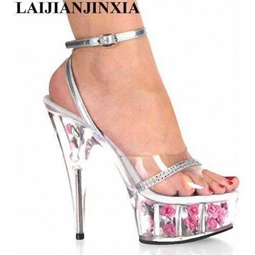 LAIJIANJINXIA Sexy Women Nightclub 15CM High Heels Sandals Strap Party Queen Shoes Dancing Shoes Open Toe Pole Dance Shoes