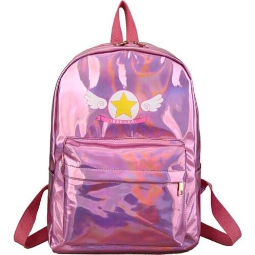 Laser Backpack Anime Card Captor Sakura Pu Leather Teenager Girls Cartoon School Bookbag Fashion Lolita Kawaii Travel Rucksack