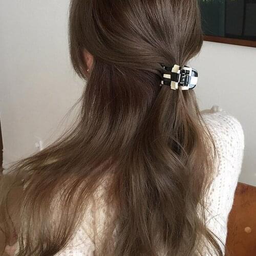 Hot Ins Checkered Hair Claw Clip Square Acetate Mosaic Grid Plaid Hair Clips Clamp Grab Chic Barrette For Women Hair Accessories