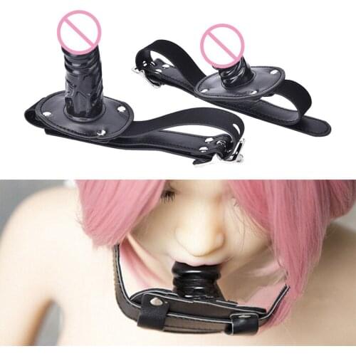 Cute Solid Leather Harness Mouth Silicone Penis Mouth Ball Gag BDSM Mouth Plug Couples Flirting Sex Products Toys Adult Games