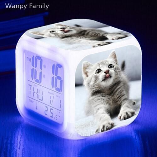 Digital Alarm Clock Cute Cats Luminous despertador reloj Temperature Watch Kids Bedroom Lamp Tale Clocks Alarm horloge Backlight
