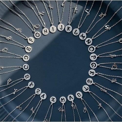 925 Sterling Silver Crystal Clavicle Chain A-Z Letter Charm Pendant Choker Necklace For Women Statement Jewelry dz790