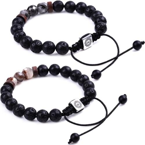 Fashion Natural Adjustable Brown Stripe Onyx Braided Bracelets Faceted Beads Tiger Eye Lava Stone Bracelets Women Men Jewelry