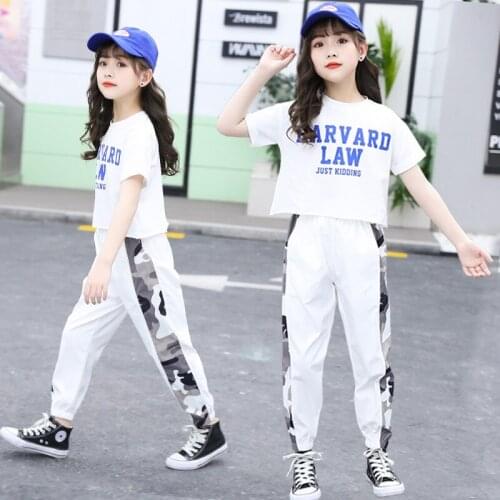 Fashion Big Girls Sports Suits Off White letters and black Clothing Set for Teenage Summer Tracksuit Kids Plus Size Sportswear