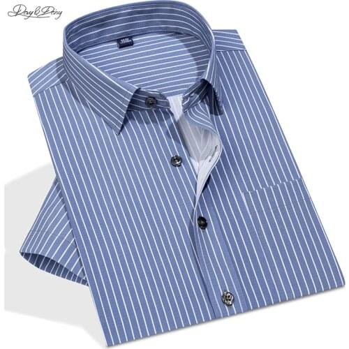 2021 New Men Shirt Short Sleeve Cool No-Iron Striped Summer Regular Fit Business Casual Cloth W/Pocket Turn-Down Collar DA471