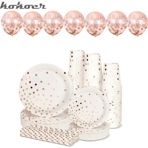 Rose Gold Paper Party Supplies birthday party ballon decorations kids Disposable Paper Plates Set For Baby Shower Party Favor