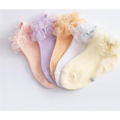 2021 New Girls' Socks Childrens Socks Spring and Autumn Thin Lace Mesh Lace Socks Princess Dance Socks