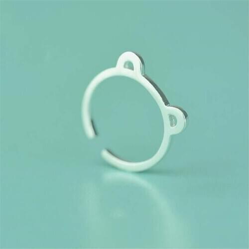 New Arrival Popular Cute Simple Flat Bear Ear 925 Sterling Silver Jewelry Not Allergic Fashion Sweet Animal Opening Rings SR593