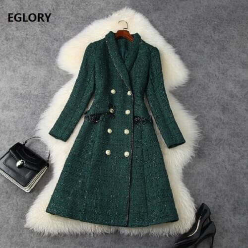 Newest Fashion Wool Coats & Outerwear 2020 Autumn Winter Overcoats Women Metal Buttons Deco Long Sleeve Green Black Woolen Coat