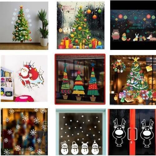New Year window glass wall sticker Christmas tree Santa Claus DIY snowflake Merry Christmas decoration home supplies bedroom