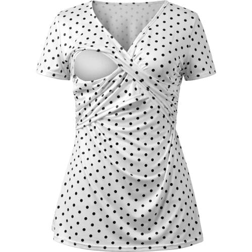 Cross V-neck pregnant womens wear dot printed short sleeve breast-feeding top