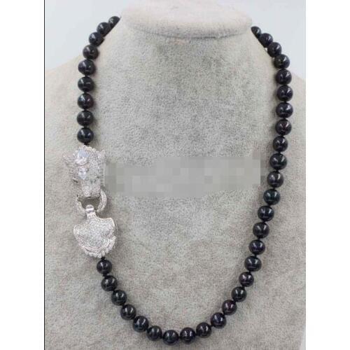 Nature freshwater pearl black 10-11mm necklace CZ clasp 19" 36"