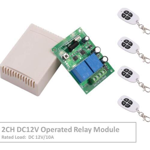 RF Switch Remote Control DC 12V 2 Gang Relay Receiver and 1527 learning code Transmitter For LED Light Electric Device Control