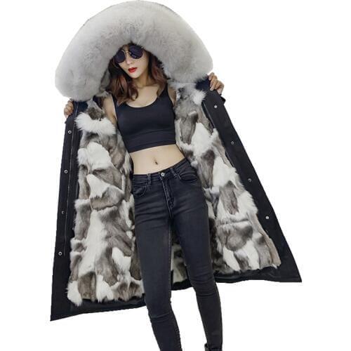 Luxury Fur Parka Winter Women Coat Warm Long Parkas Real Fox Fur Lining And Hoody LF9036