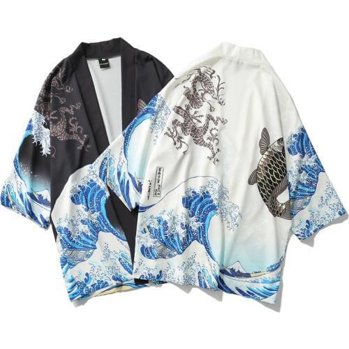 Samurai New Japanese kimono Koi print men haori yukata male samurai costume clothing kimono jacket men kimono shirt yukata haori