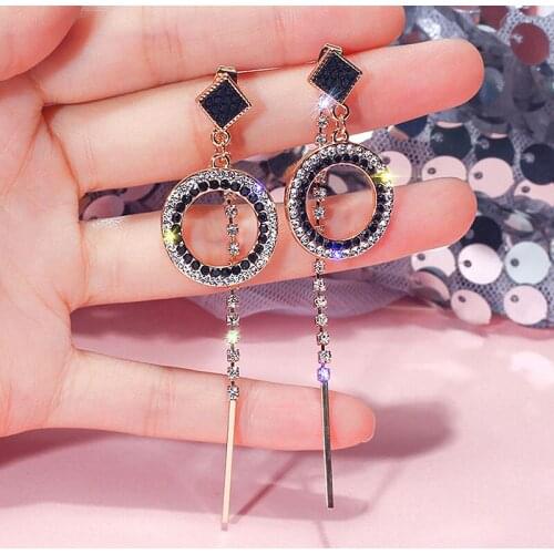 USTAR Crystals long tassel Drop Earrings for women Geometric Dangle Earrings female Fashion wedding Jewelry hanging Oorbellen
