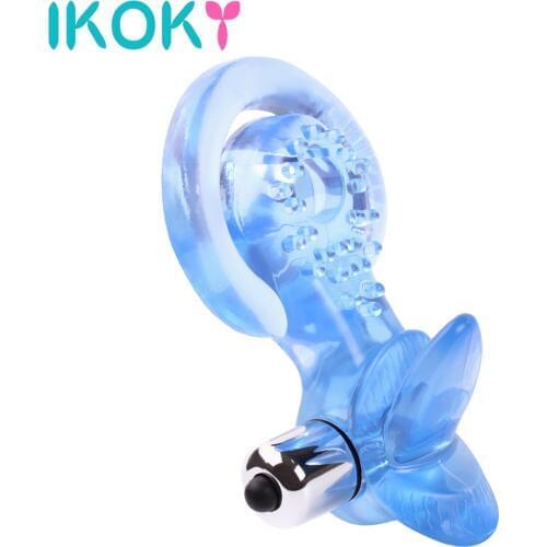 IKOKY Silicone Vibrating Vibrator Tongue Oral Licking Penis Cock Ring Sex Toys for Men Delay Ejaction Clit Clitoris Stimulator